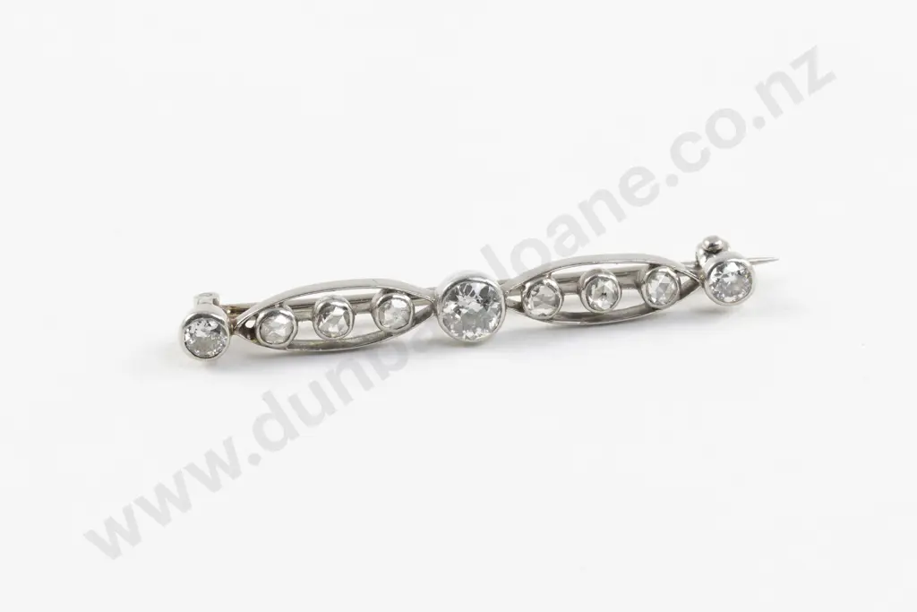 Art Deo All Platinum Nine Stone Diamond Bar Brooch Image 1++