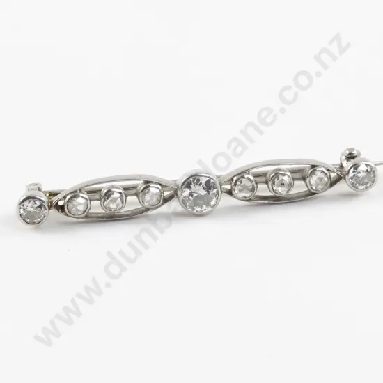 Art Deo All Platinum Nine Stone Diamond Bar Brooch