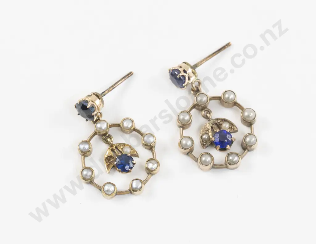 Pair Victorian 9ct Topaz and Seed Pearl Earrings Image 1++