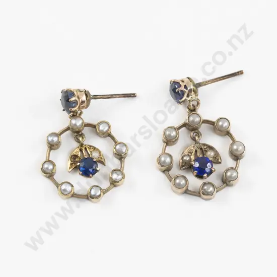 Pair Victorian 9ct Topaz and Seed Pearl Earrings