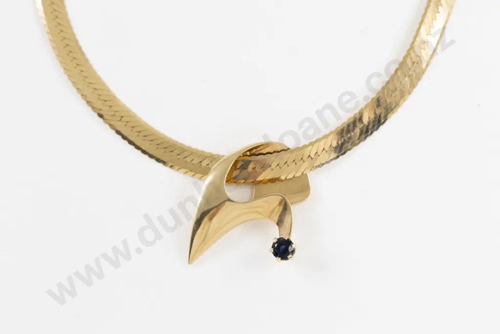 14ct Single Stone Sapphire Pendant on 14ct Omega Collar Neck Chain Image 1++