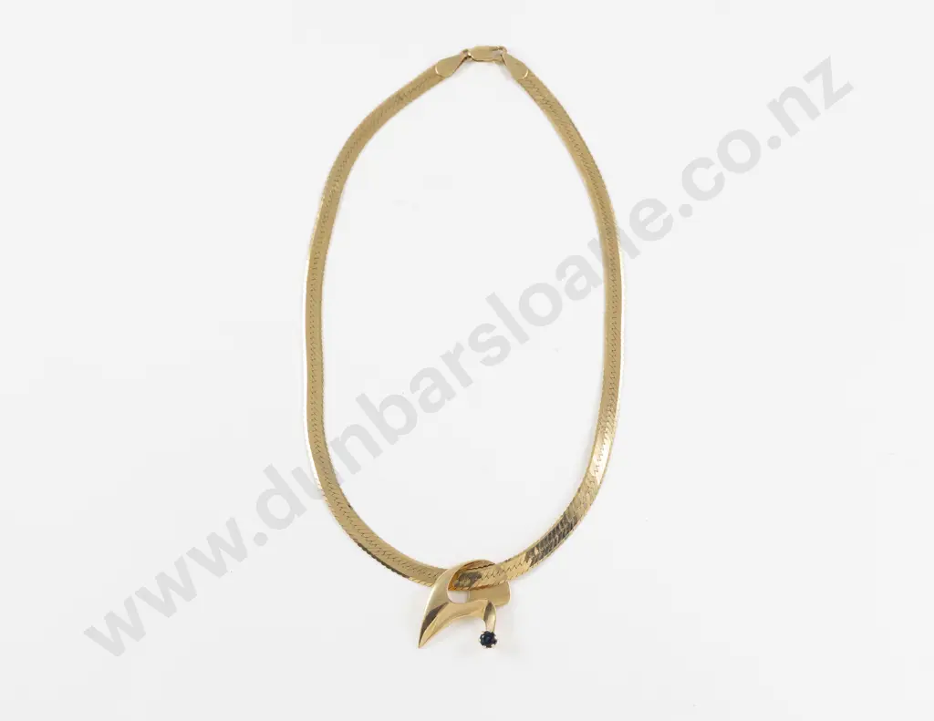 14ct Single Stone Sapphire Pendant on 14ct Omega Collar Neck Chain Image 1++