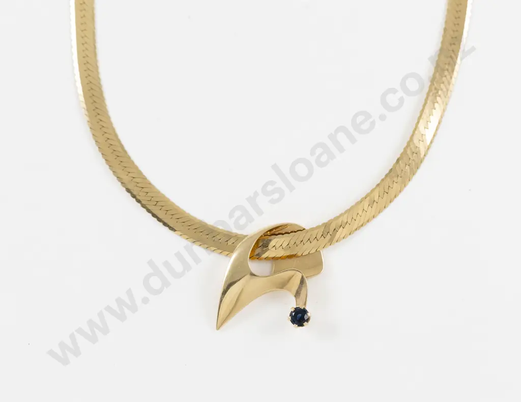 14ct Single Stone Sapphire Pendant on 14ct Omega Collar Neck Chain Image 1++