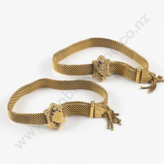 Pair Victorian Gold Plated Mesh Garter Wedding Bracelets