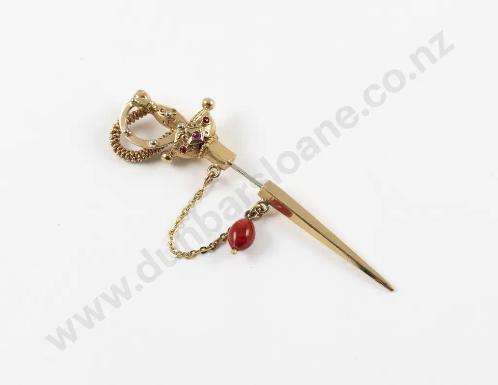 Vintage 18ct Ruby and Coral Sword Stick Pin Image 1++