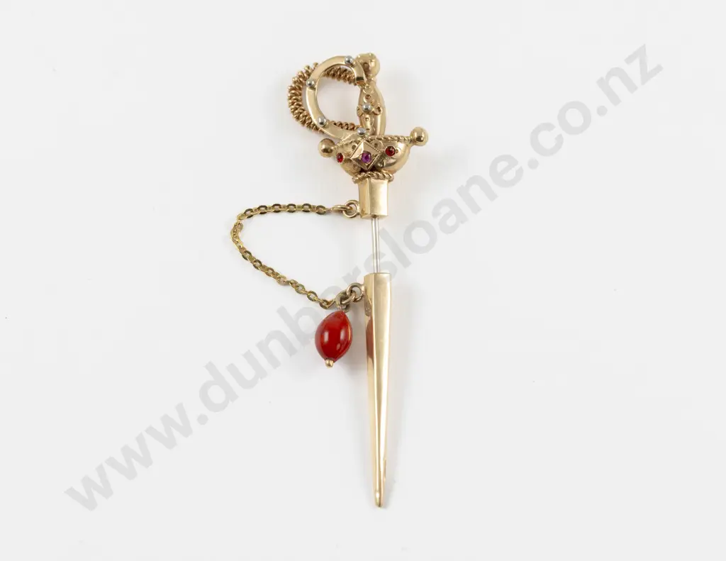 Vintage 18ct Ruby and Coral Sword Stick Pin Image 1++