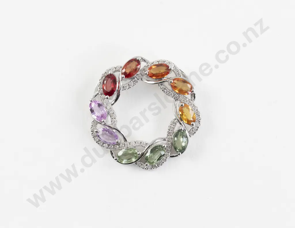 14ct White Gold 75Stone Sapphire and Diamond Pendant Image 1++