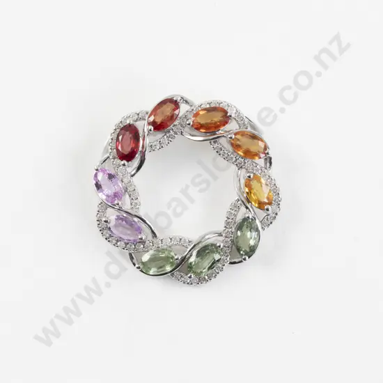 14ct White Gold 75Stone Sapphire and Diamond Pendant