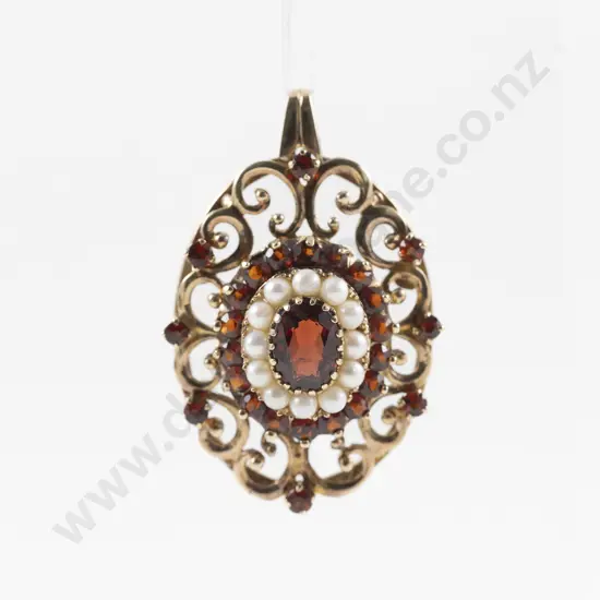 18ct Garnet and Seed Pearl Cluster Pendant