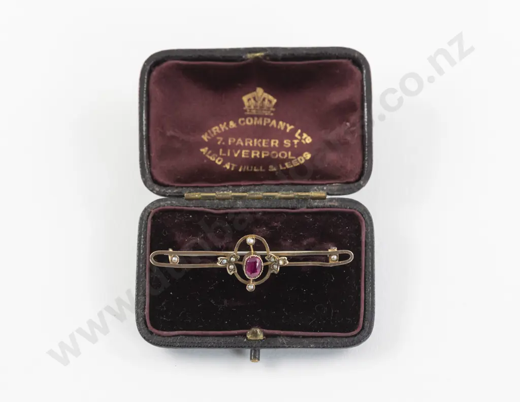 Victorian 9ct Ruby and Seed Pearl Bar Brooch Image 1++