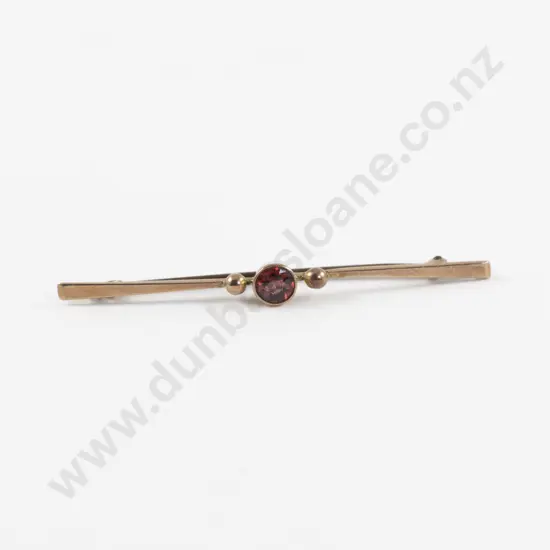 Victorian 9ct Single Garnet Bar Brooch