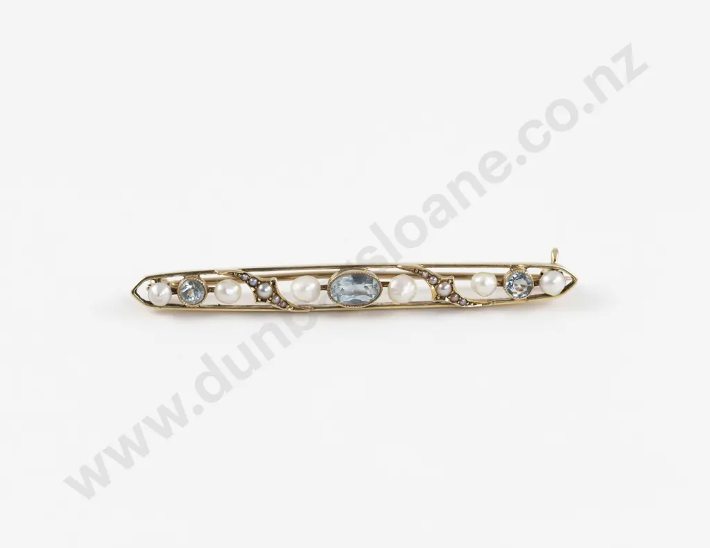 Victorian 14ct Topaz and Pearl Bar Brooch Image 1++