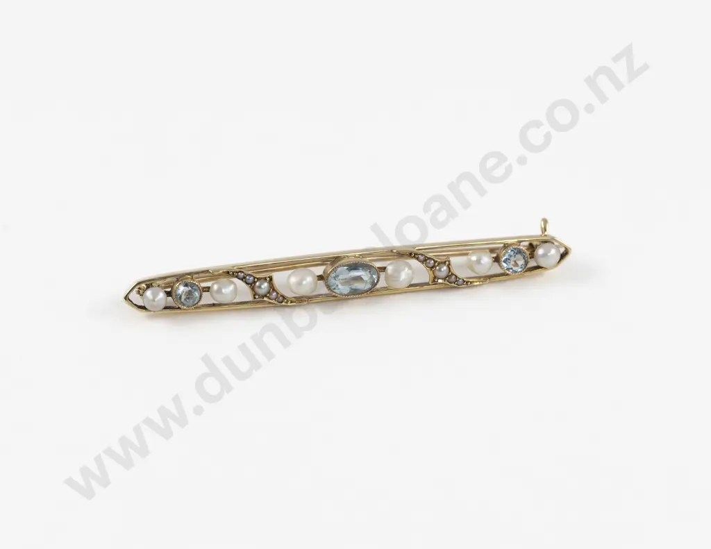 Victorian 14ct Topaz and Pearl Bar Brooch Image 1++