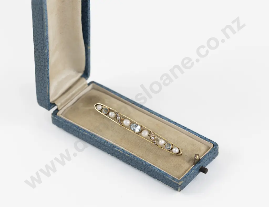 Victorian 14ct Topaz and Pearl Bar Brooch Image 1++