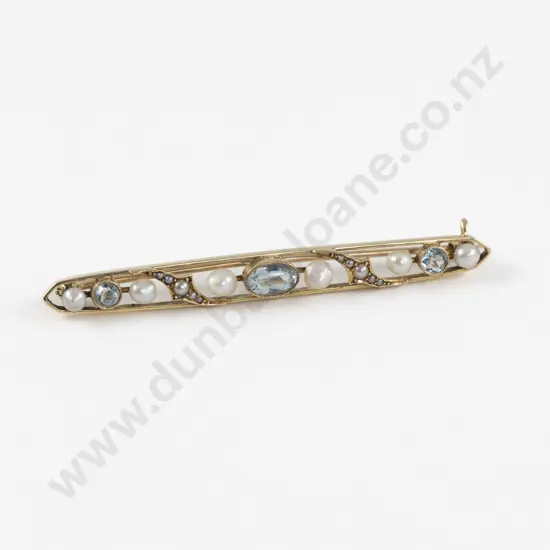 Victorian 14ct Topaz and Pearl Bar Brooch
