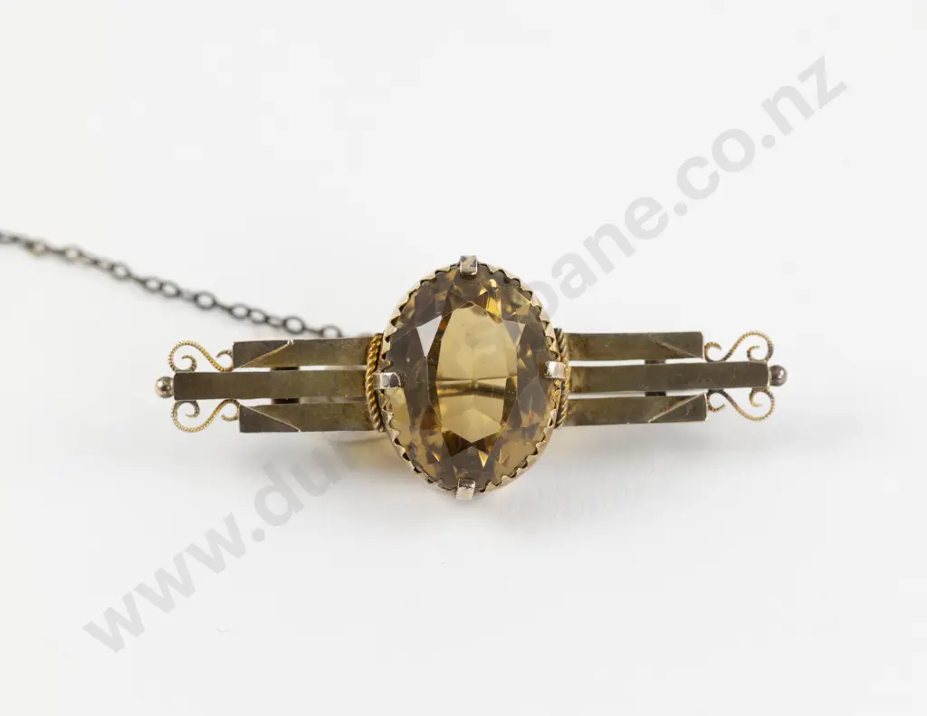Victorian 9ct Single Large Citrine Bar Brooch Image 1++