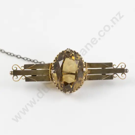 Victorian 9ct Single Large Citrine Bar Brooch