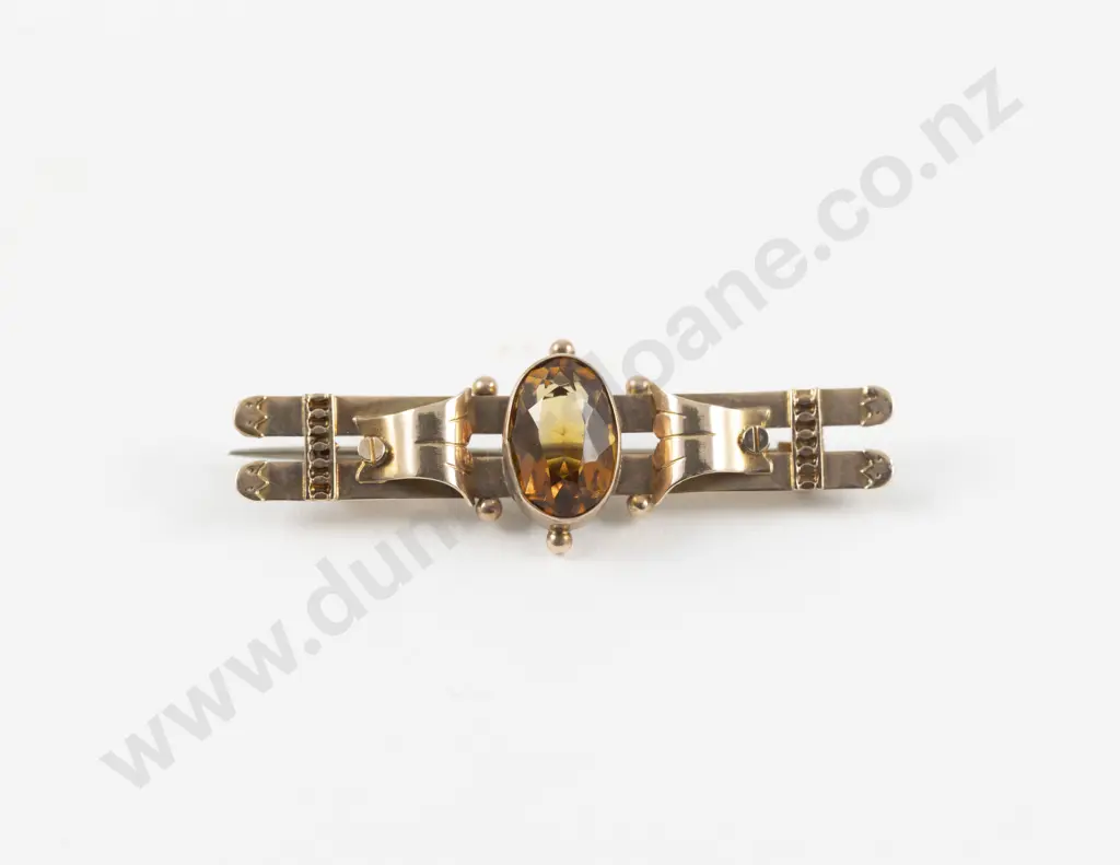 Victorian 9ct Single Stone Citrine Double Bar Brooch Image 1++