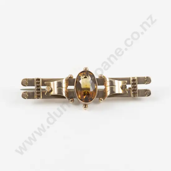 Victorian 9ct Single Stone Citrine Double Bar Brooch