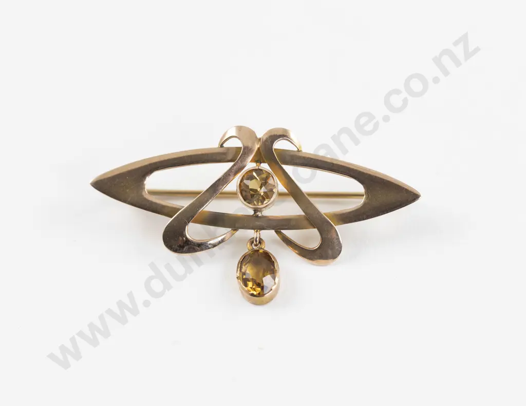 Edwardian 9ct Two Stone Citrine Brooch Image 1++