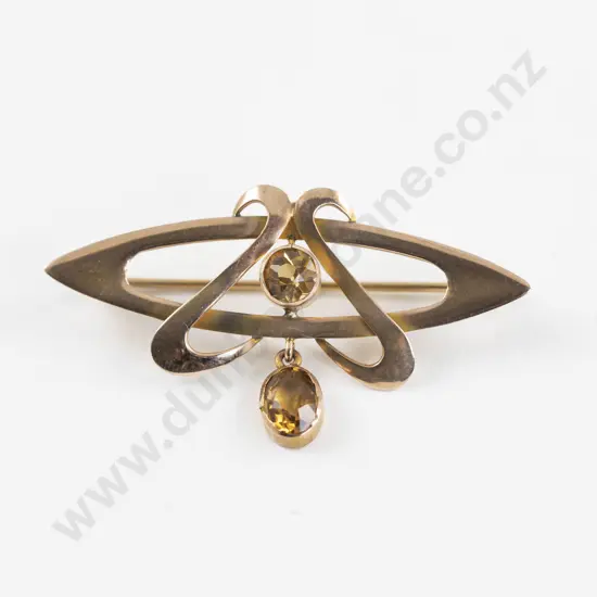 Edwardian 9ct Two Stone Citrine Brooch