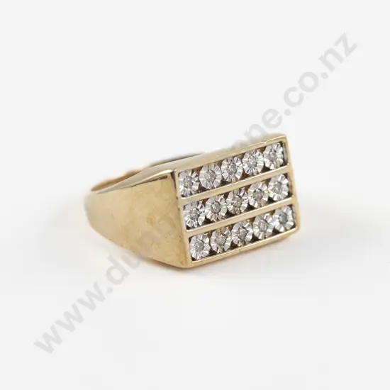 9ct 15Stone Diamond Gents Signet Ring