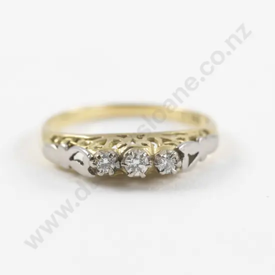 Vintage 18ct Three Stone Diamond Bridge Ring