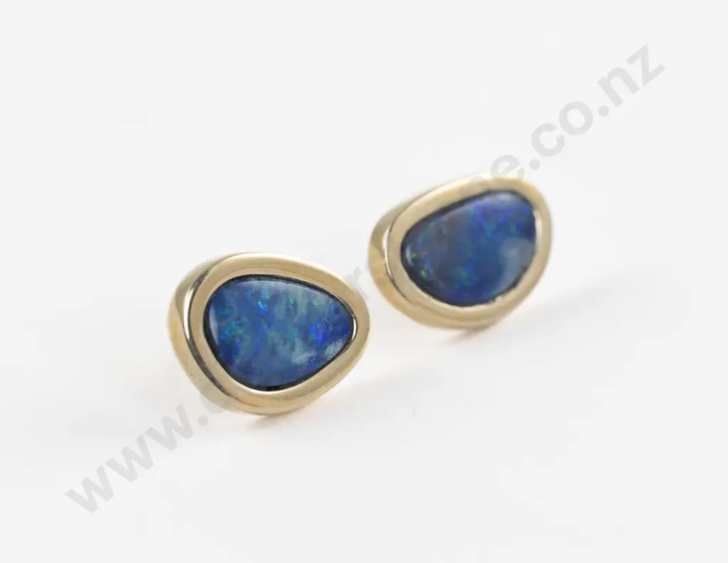 Pair 9ct Mounted Black Opal Doublet Earrings Image 1++