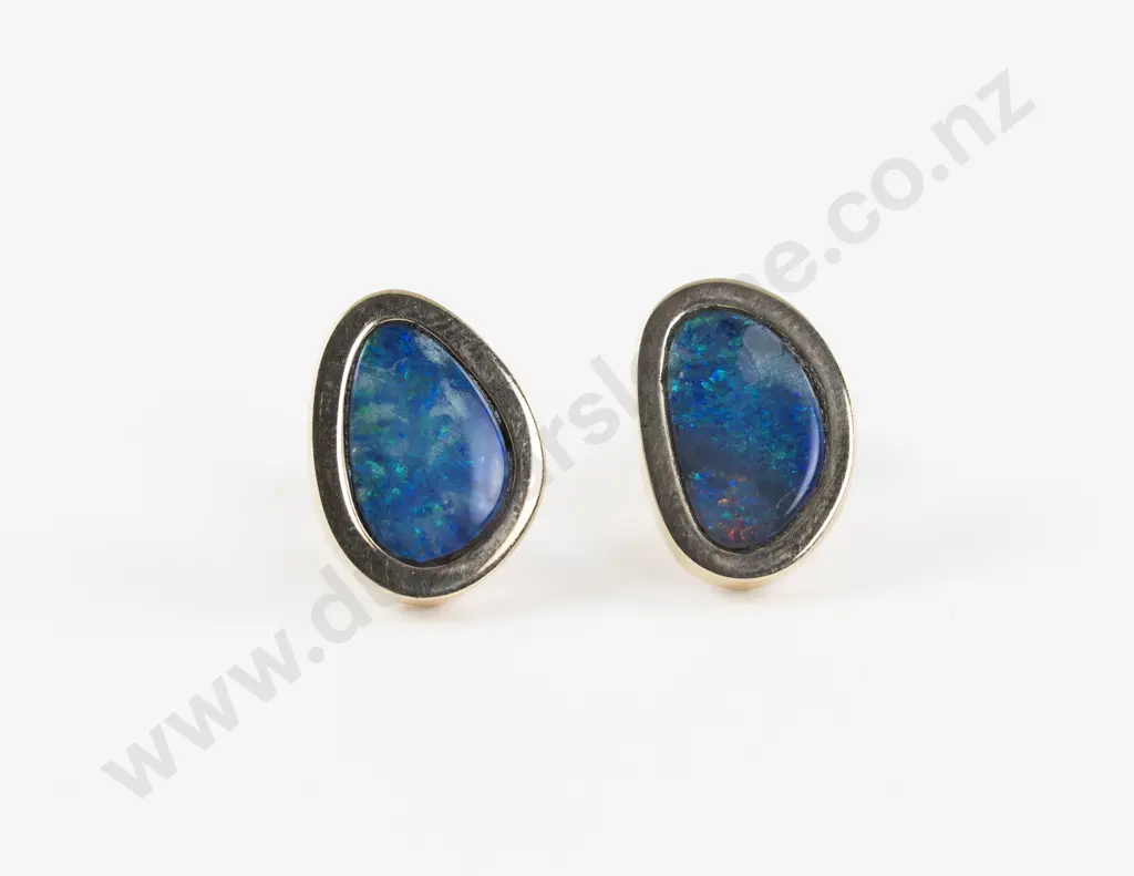 Pair 9ct Mounted Black Opal Doublet Earrings Image 1++