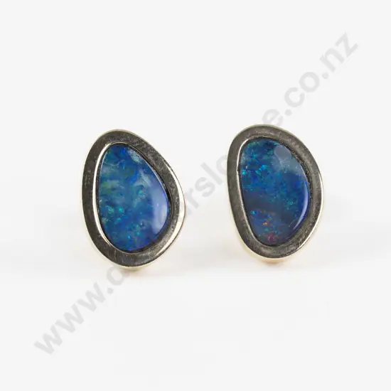 Pair 9ct Mounted Black Opal Doublet Earrings