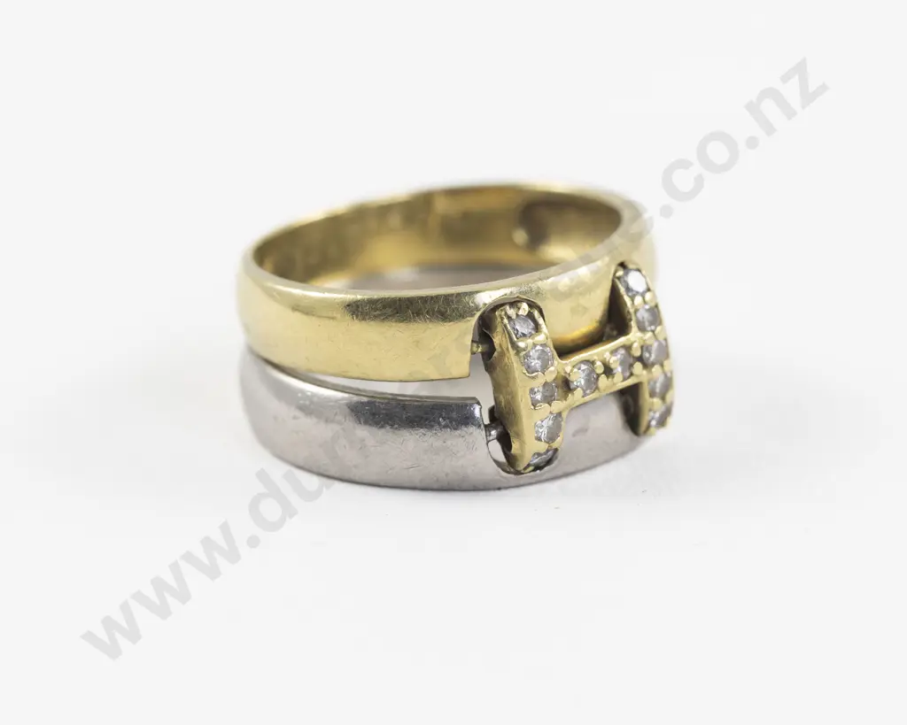 18ct and Platinum Double Diamond Band Ring Image 1++