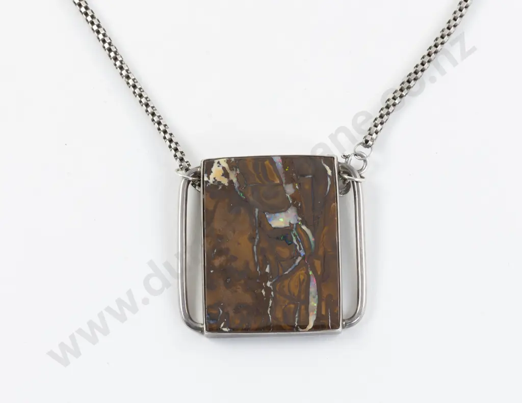 S/S Mounted Single Boulder Opal Pendant Image 1++