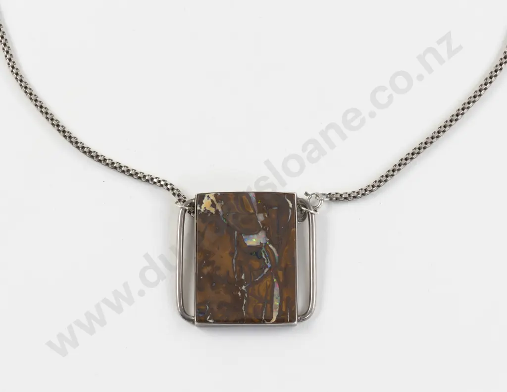 S/S Mounted Single Boulder Opal Pendant Image 1++