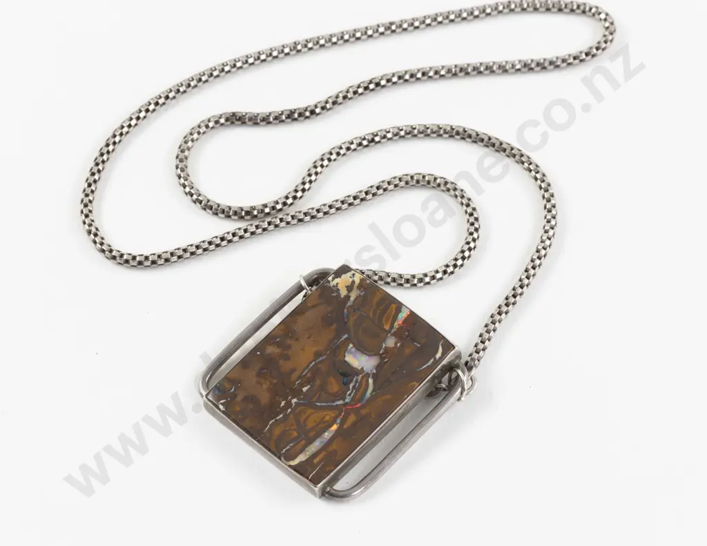 S/S Mounted Single Boulder Opal Pendant Image 1++