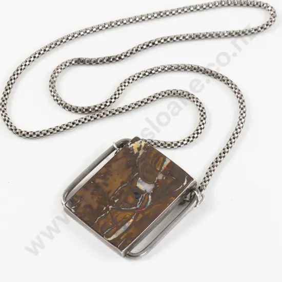 S/S Mounted Single Boulder Opal Pendant