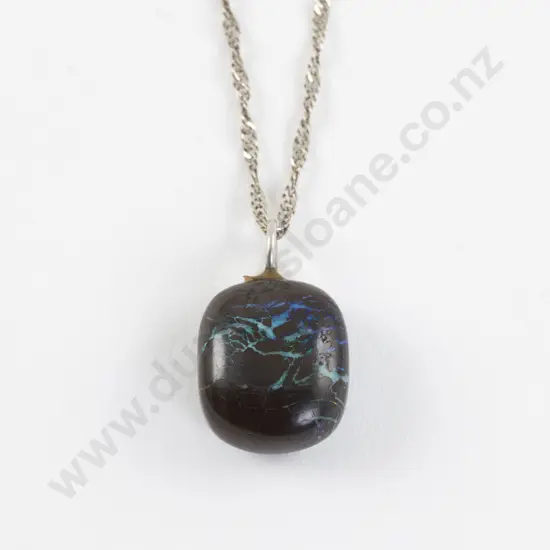 S/S Mounted Single Boulder Matrix Opal Pendant