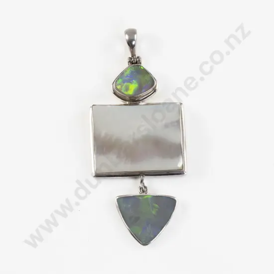 .925 Silver MOP and Crystal Opal Modern Design Pendant