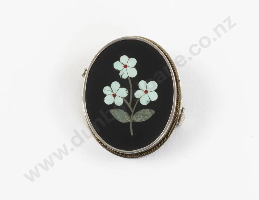 Victorian Silver Pietra Dura Brooch/Pendant Image 1++