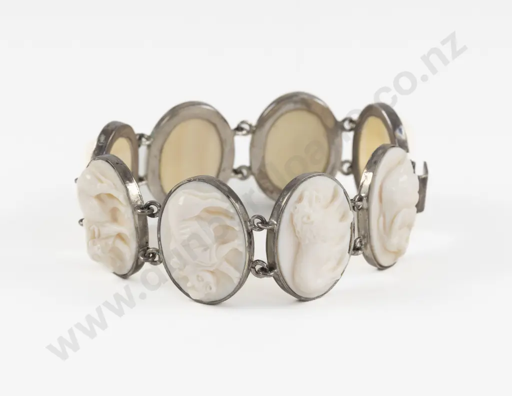 Vintage Carved Ivory Silver Mounted Bracelet Image 1++