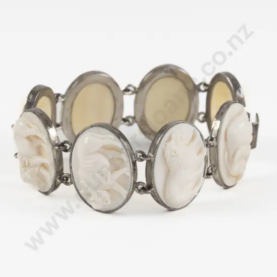 Vintage Carved Ivory Silver Mounted Bracelet