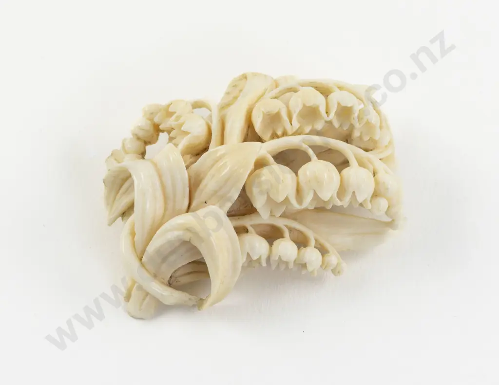 Victorian Large Lily of the Valley Carved Ivory Brooch Image 1++
