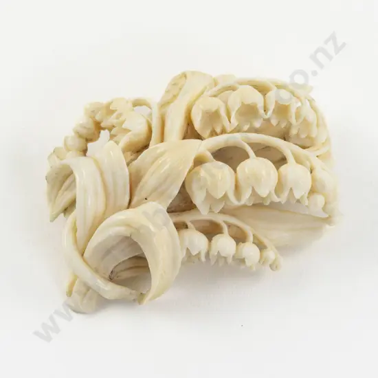 Victorian Large Lily of the Valley Carved Ivory Brooch