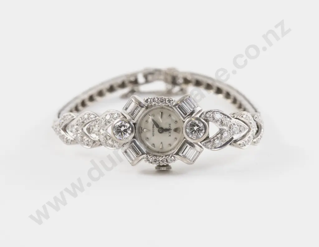 Mid C20th Rolex 18ct White Gold and Palladium Diamond Cocktail Watch Image 1++