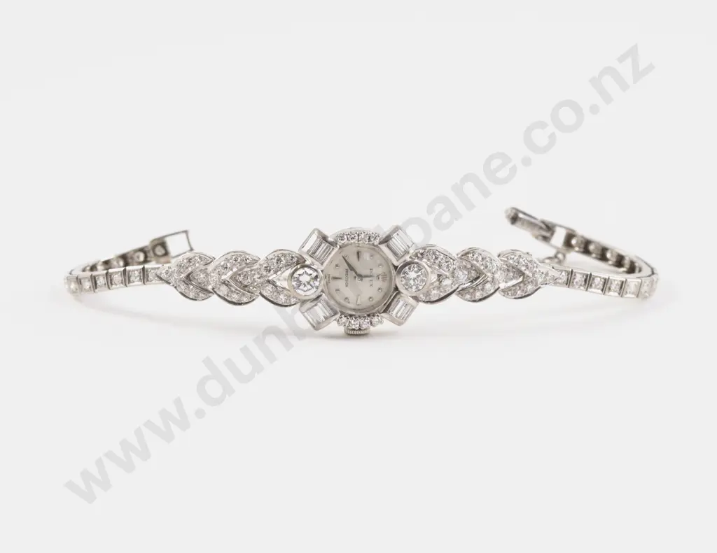 Mid C20th Rolex 18ct White Gold and Palladium Diamond Cocktail Watch Image 1++