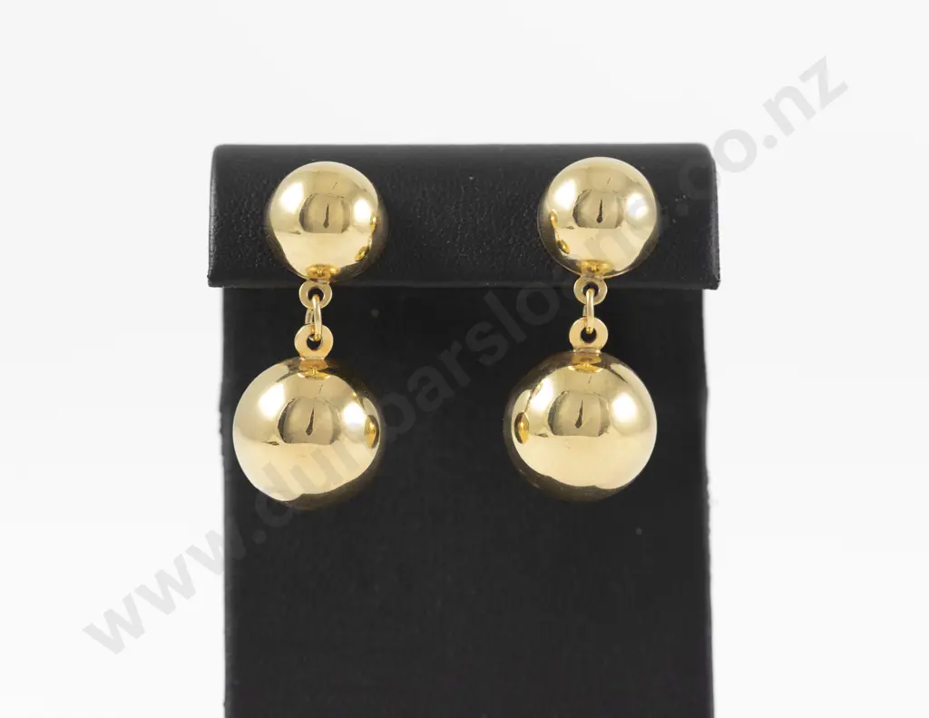 Pair 9ct Double Ball Pendant Drop Earrings Image 1++