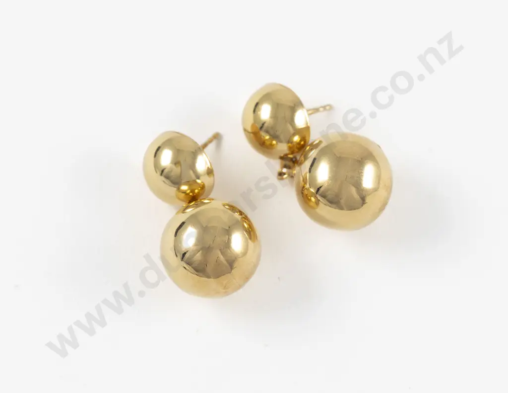 Pair 9ct Double Ball Pendant Drop Earrings Image 1++
