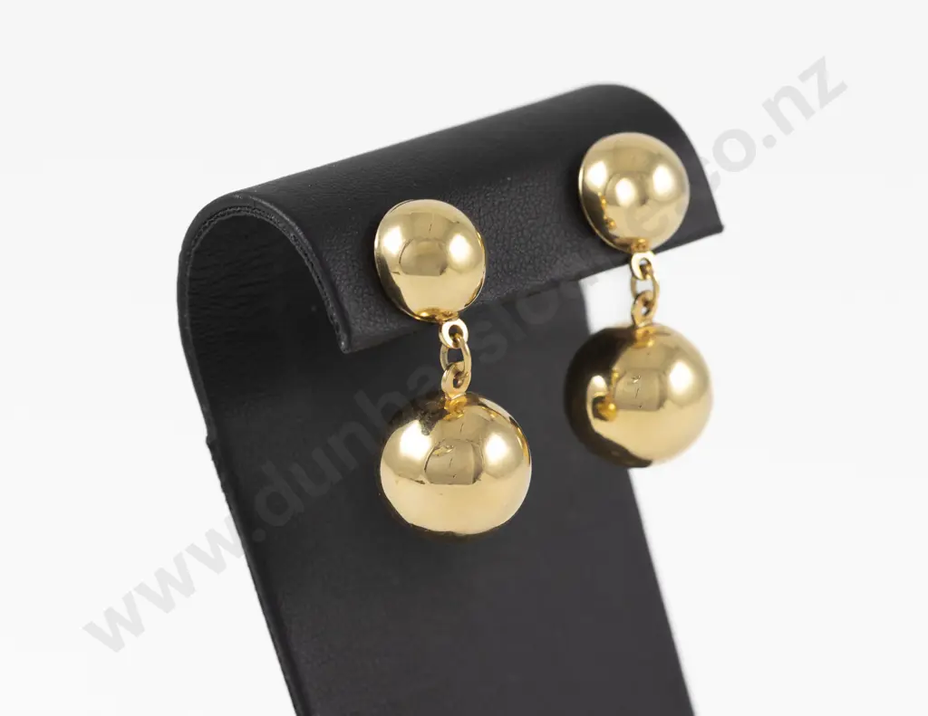 Pair 9ct Double Ball Pendant Drop Earrings Image 1++