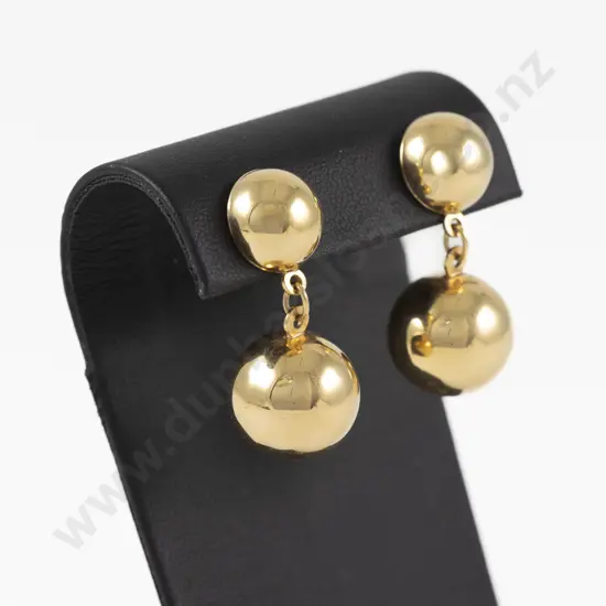 Pair 9ct Double Ball Pendant Drop Earrings