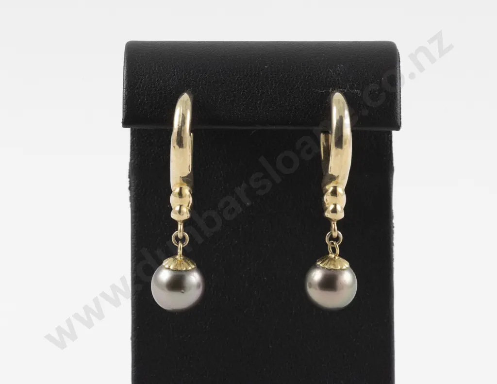 Pair 9ct Hoop and Single Black South Sea Pendant Earrings Image 1++
