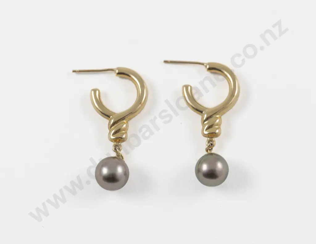 Pair 9ct Hoop and Single Black South Sea Pendant Earrings Image 1++